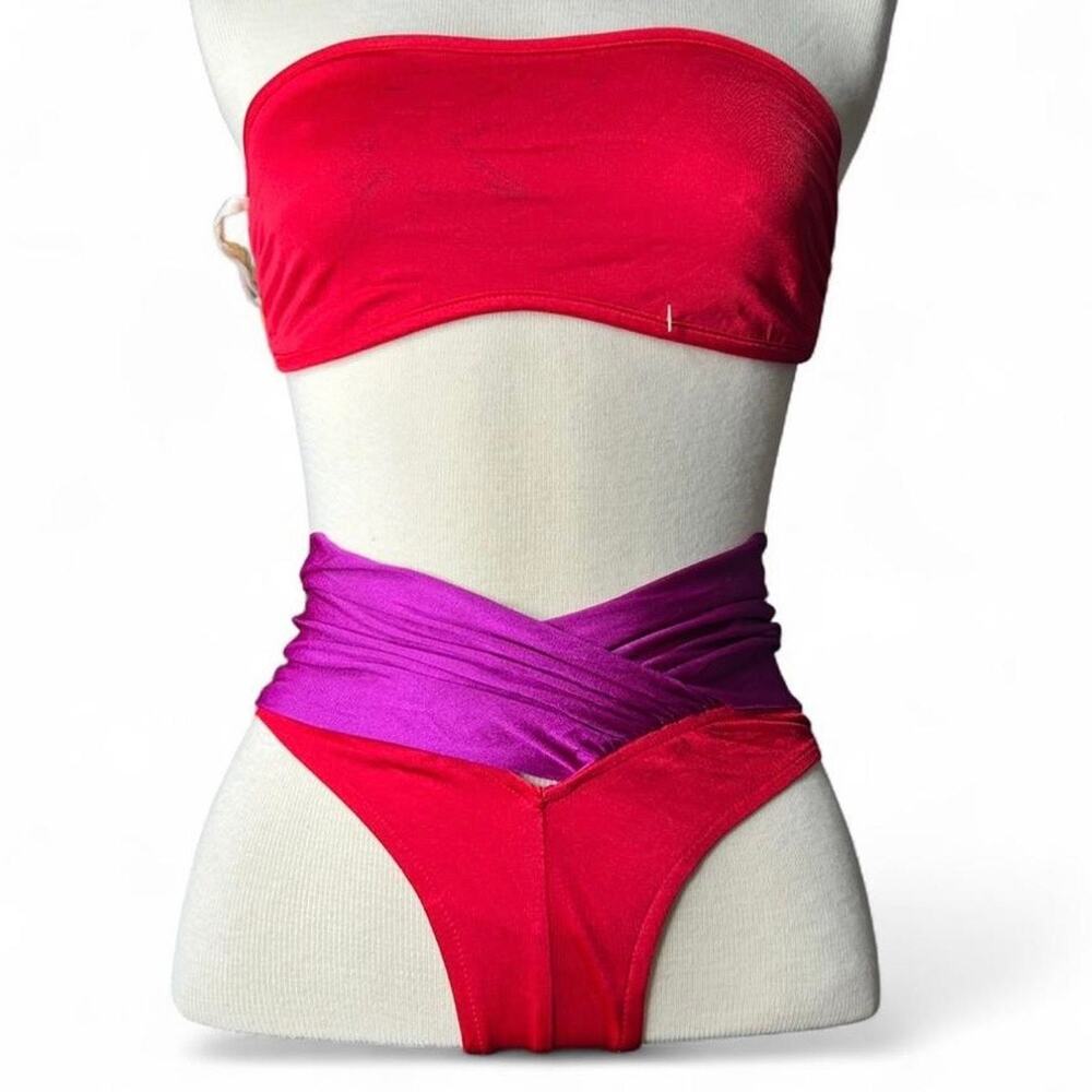 Vintage 80s/90s Bikini Swimwear STUNNING Red Purple Satin 
Women’s Size XS/S